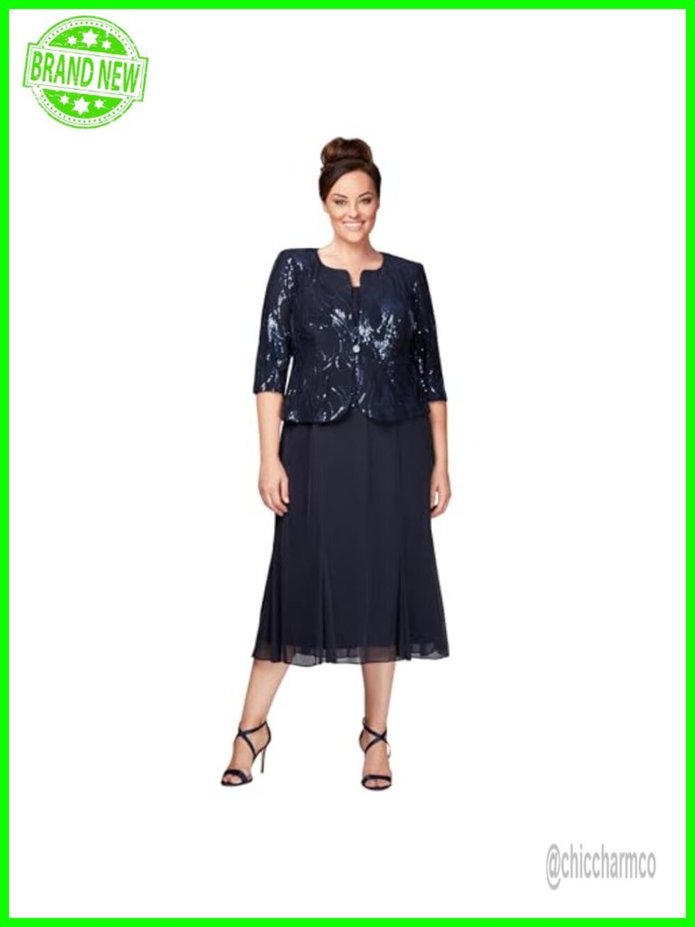 Plus Size Tea Length Jacket Dress Sequin Bodice Formal Wedding Guest